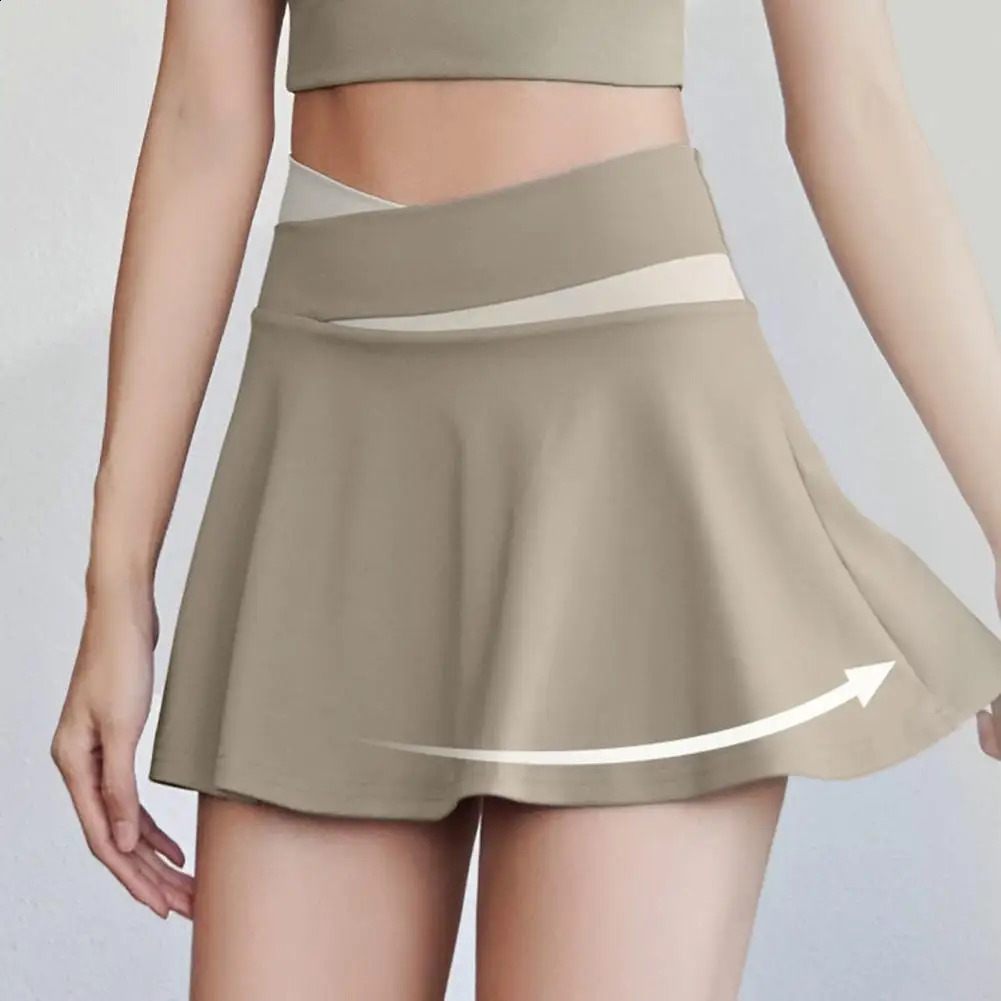Inner Pocket Elastic Waistband Tennis Skirt Solid Color Quick Drying Women High Waist Mini Skater Sportwear 250121