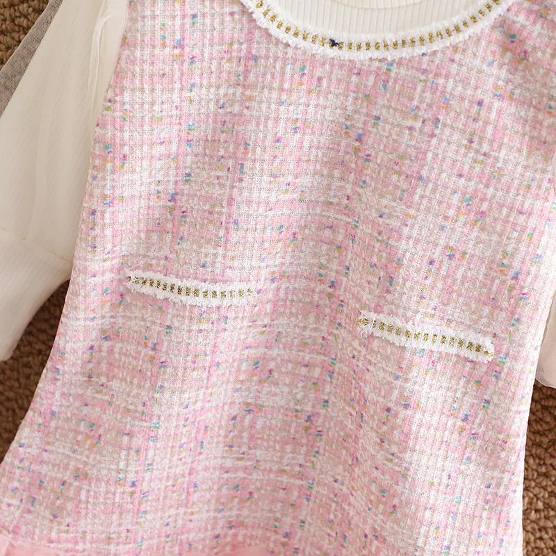 Autumn Baby Girls Clothes 03Y Infant Plaid Mesh Patchwork Dress Toddler Sweet Outfit Long Sleeve Princess Dresses 250117