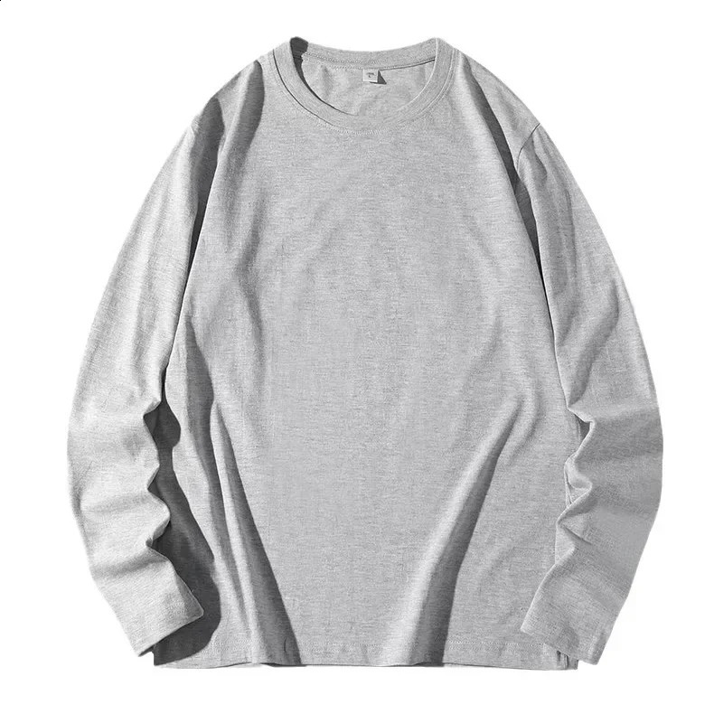 Spring Autumn Long Sleeve Tshirt Pure Cotton Men Womens Color Round Neck Fine Combed Loosefit Versatile Base Layer Top 250108