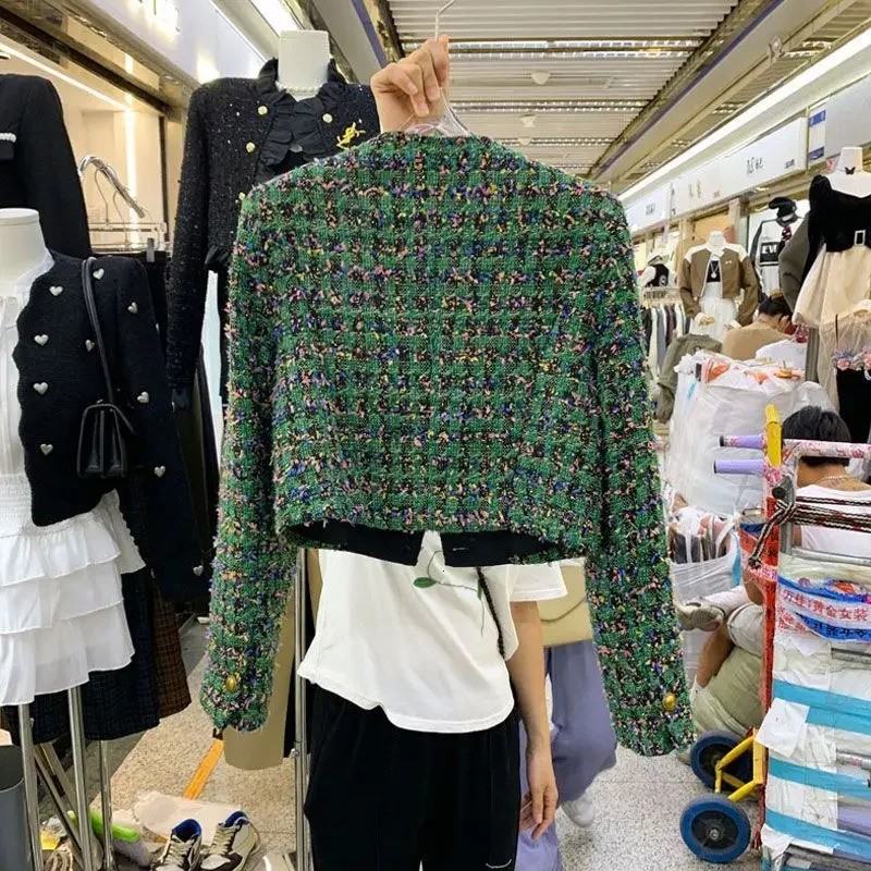 Autumn Winter Sqaure Neck Tweed Jacket Women Vintage Elegant Small Fragrant Short Coat French Style Chic Fashion Tops 250122