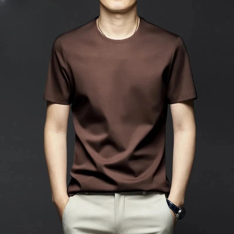 Minglu Modal Summer Mens Tshirts High Quality Short Sleeve Solid Color Round Collar Simple Casual Male Tees Plus Size 5XL 250122