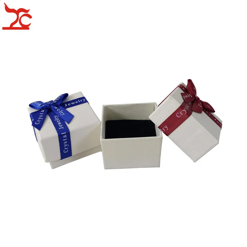Fashion Color Paper Jewelry Gift Box Pink White Blue Ring Storage Organizer Gift Ribbon Box 5*5*3.8cm Wholesale 24Pcs/lot 250117