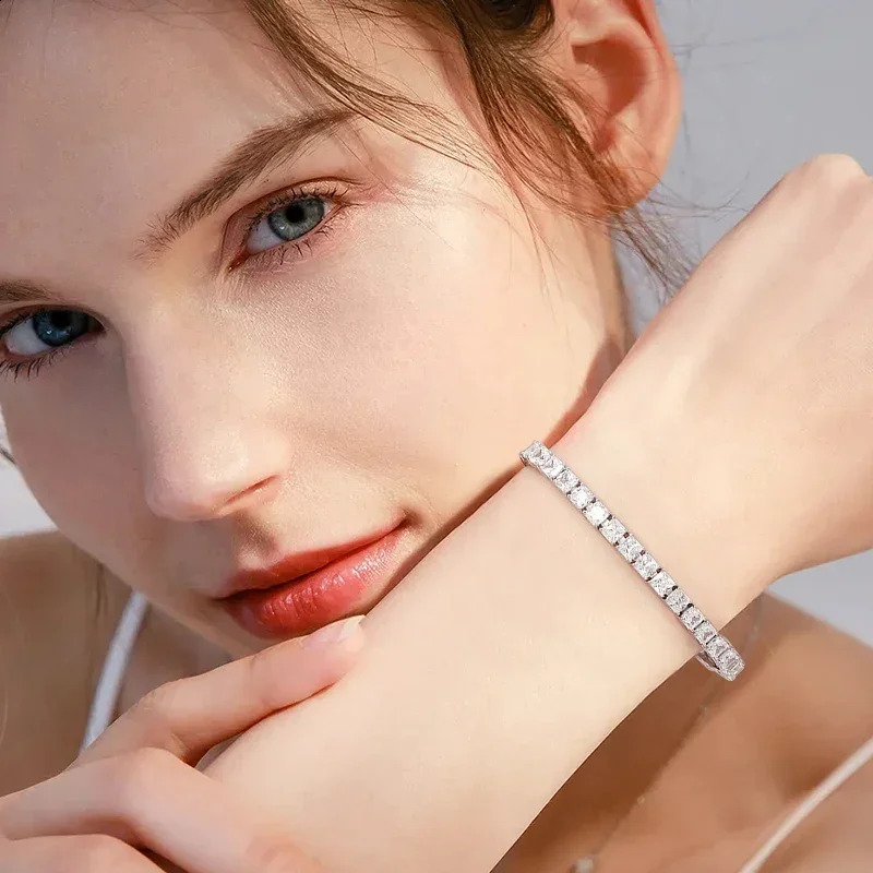 0.4Carat Princess Cut Tennis Bracelets with Gra Certificate 925 Sterling Silver Square Shape Diamond Bangle for Women 250121