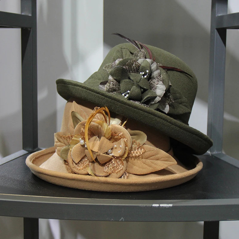 Women Party Formal Fedoras Hat Headwear Lady Winter Fashion Asymmetric Bowknot Wool Felt Hats Bucket 250118