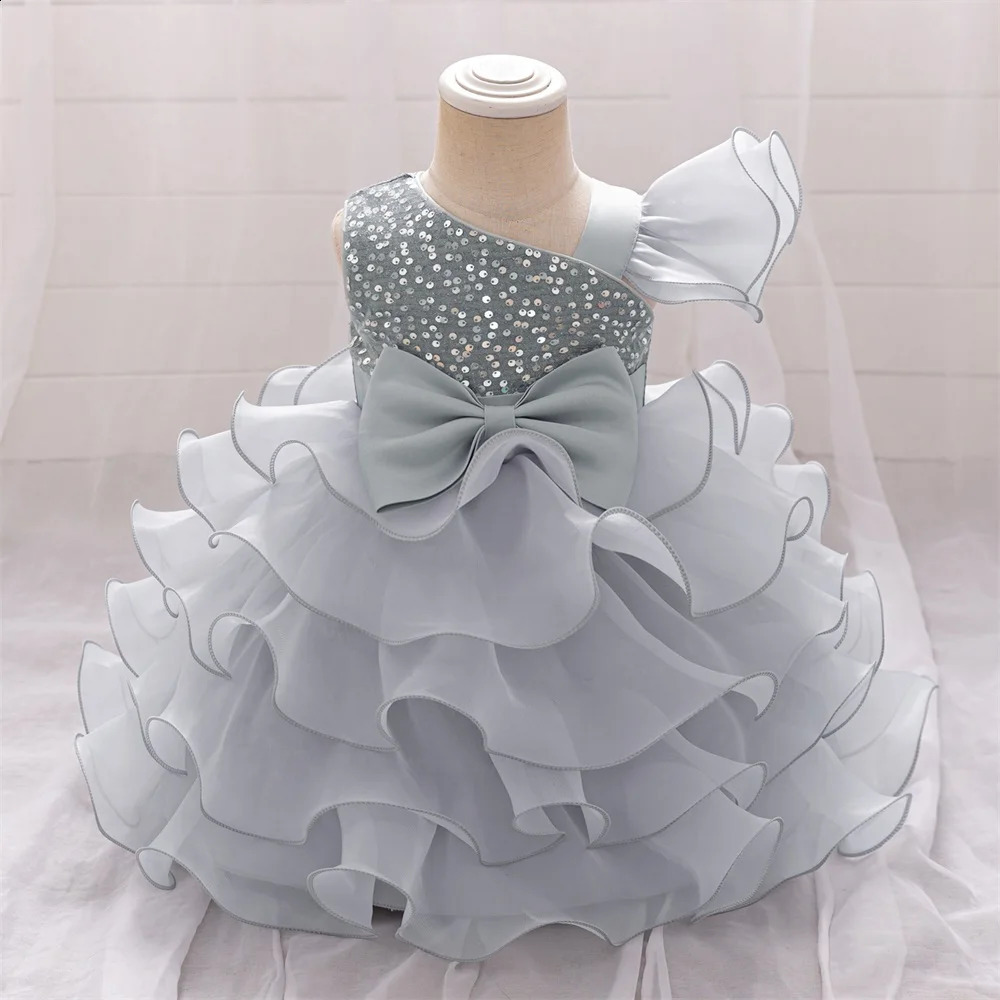 Flower Girls Wedding Bridesmaid Party Dress Kids Sequin Princess Gown For Baby Toddler 1st Birthday Bow Clothes Evening Costumes 250120