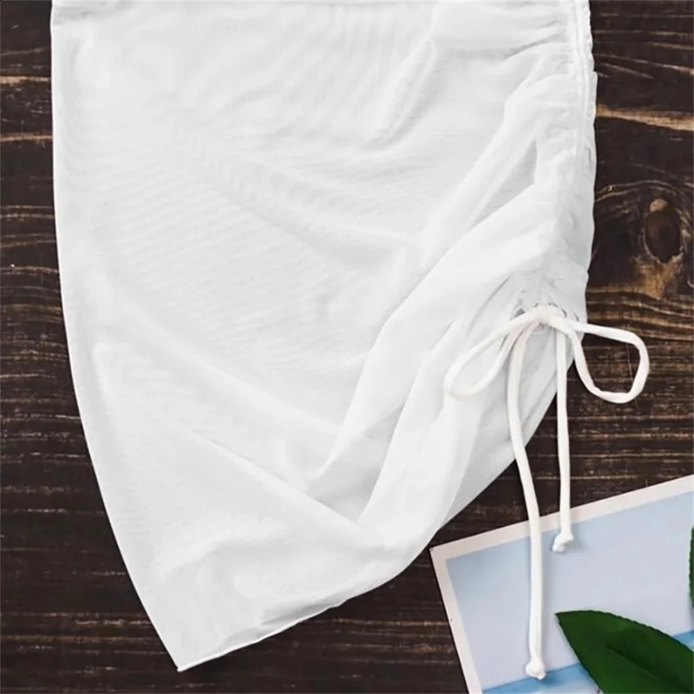 Beachwear Hip Skirt Translucent Sexy Swimsuit Beach Seaside Holiday Gauze Ruffled Overskirt Mesh Drawstring Solid 250120