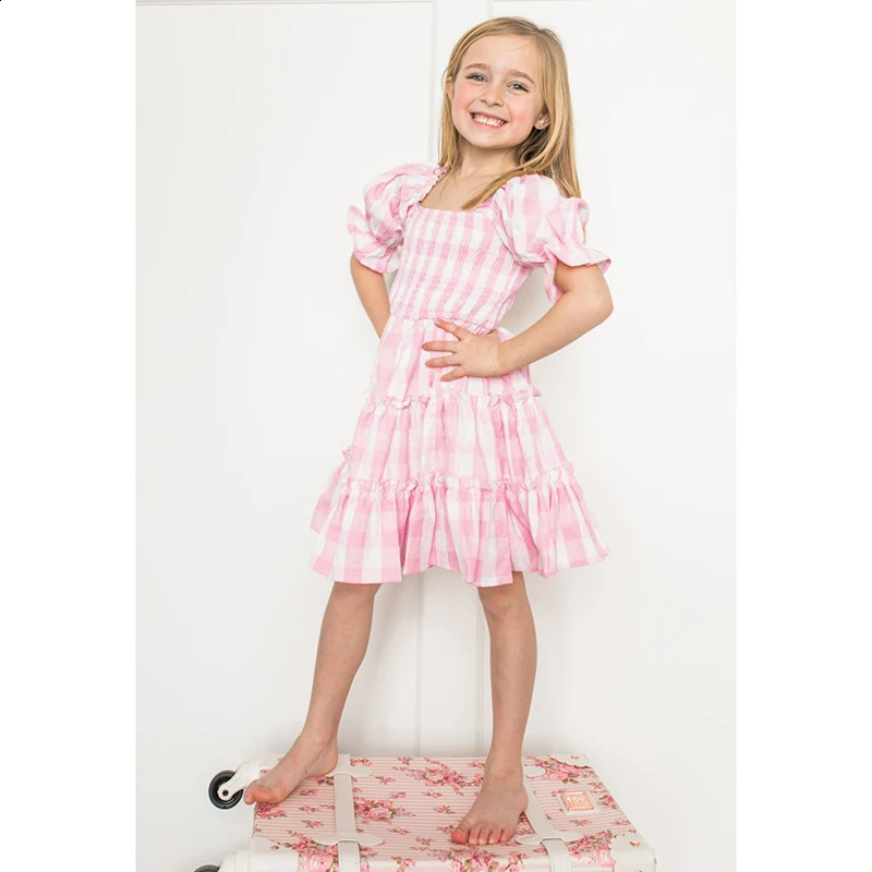 Summe Mother Daughter Matching Dresses Pink Grid Spring Family Look Mommy and Me Clothes Outfits Mom Mum Baby Women Girls Dress 250117