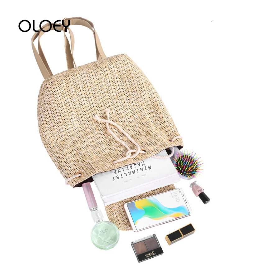 Fashion Straw Woven Backpack Women Shoulder Bags Summer Teenage Girl Quality Bagpacks Female Travel Bag Books Rucksack Mochila 250120