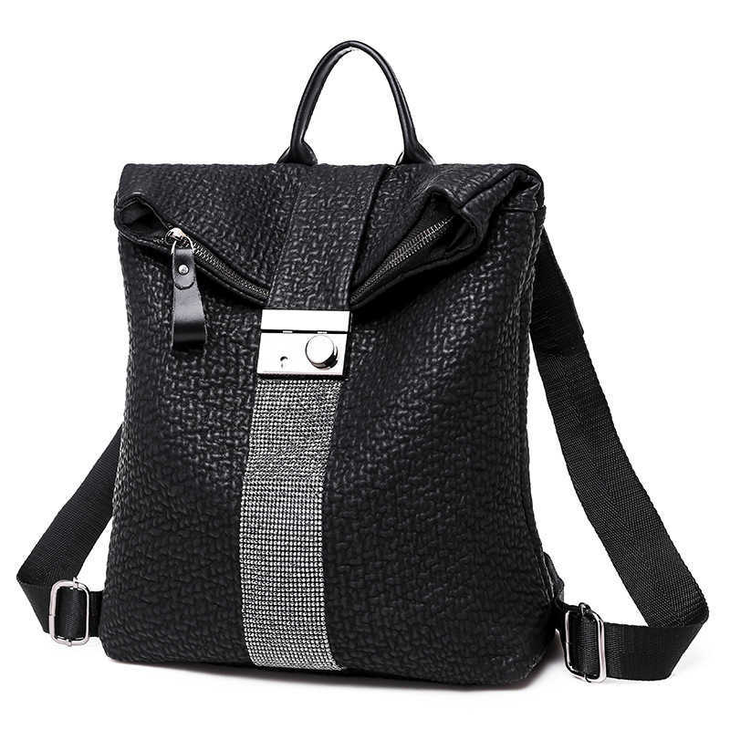 Womens Backpack New Leather Fashion Leisure Travel Bag Lock Buckle Black Backpack Women
