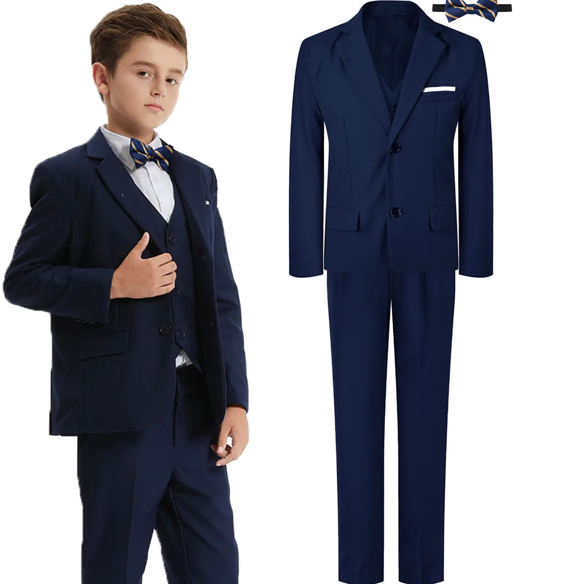 Suit for Kids Boys Wedding Formal Outfit Set Children Gentleman Ring Bearer Clothings Perform Tuxedo Vest Pants Blazer 3PCS 250116