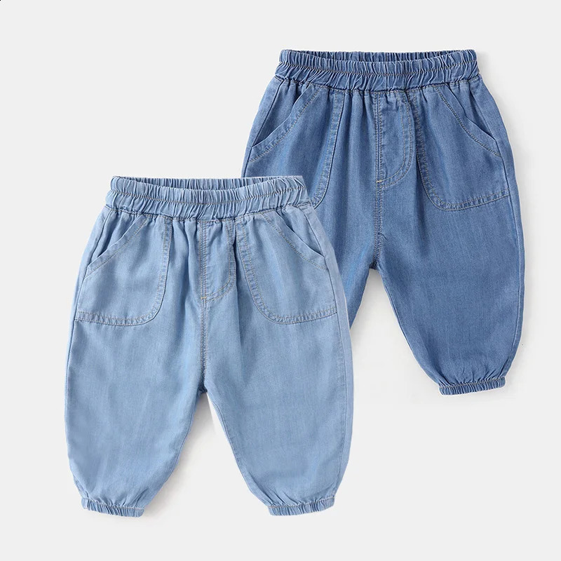 Ins Infant Baby Girls Denim Pants Cotton Solid Elastic Waist Toddler Girl Jeans Thin Cool Anti-mosquito Little Girl Jogger Pants 250115