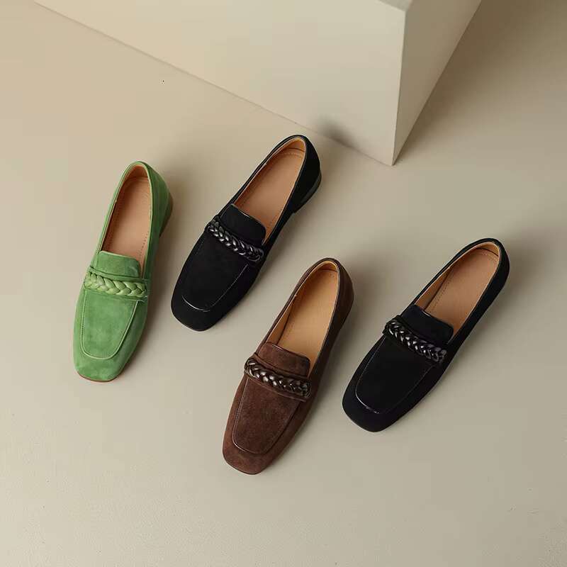 new style square toe thick mid-mouth single women's flat shoes low heel loafers