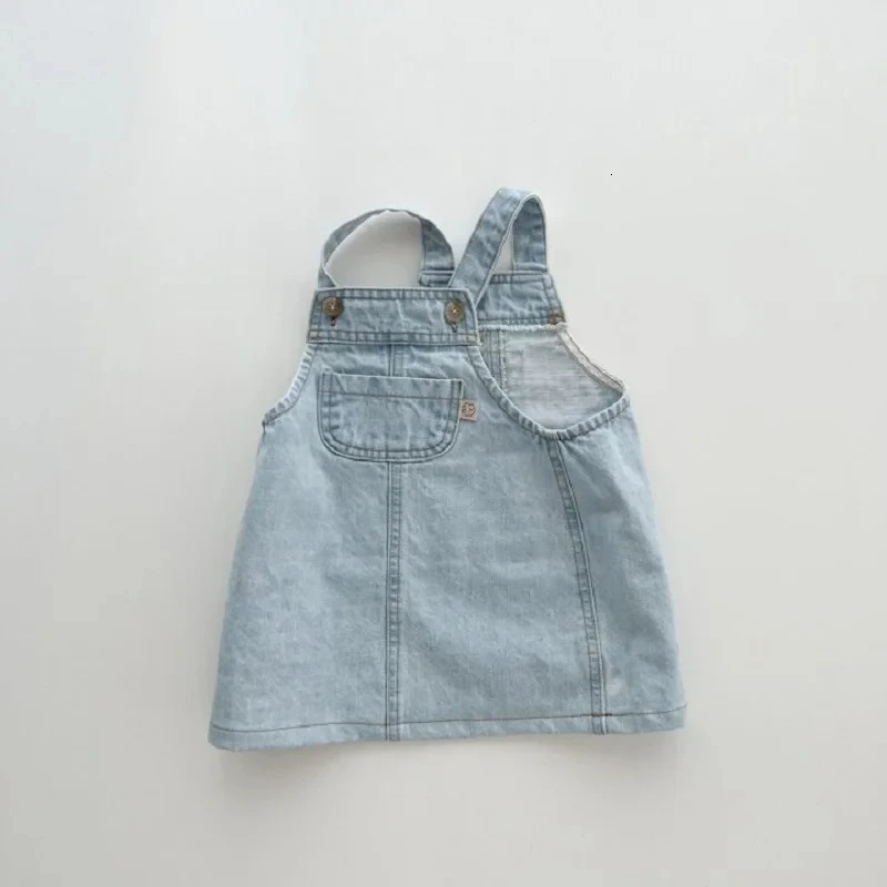 Children Girls Clothes Simple Sleeveless Strap Skirt Spring Summer All Match Cute Jeans Kids Dress 250117