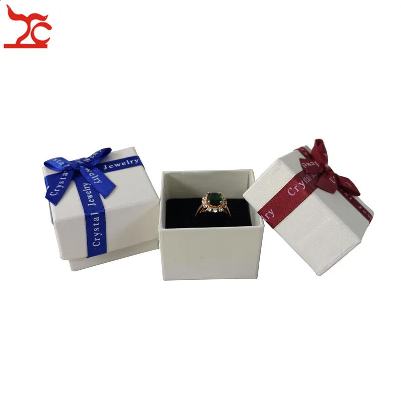 Fashion Color Paper Jewelry Gift Box Pink White Blue Ring Storage Organizer Gift Ribbon Box 5*5*3.8cm Wholesale 24Pcs/lot 250117