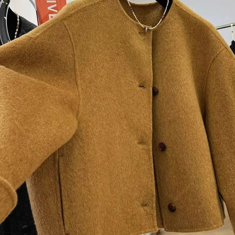 Wool Double-Sided Woolen Coat Women Autumn And Winter Round Jackets Long Sleeves Short Blends Coats