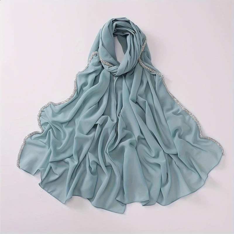 lain Pearl Bubble Chiffon Diamond Rhinestone Shawl Scarf High Quality Shimmer Beads Headband Wrap Foulard Muslim Hijab Sjaal 250121