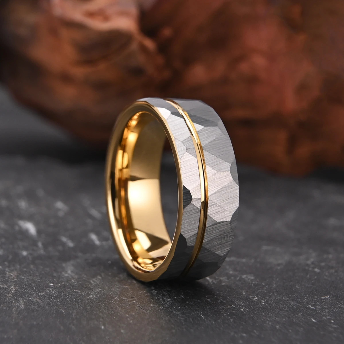 Tungsten Carbide Mens Rings Womens Rings 8mm Gray Lot Flower Mens Engagement Rings Golden Groove Frosted Comfort Fit 250117