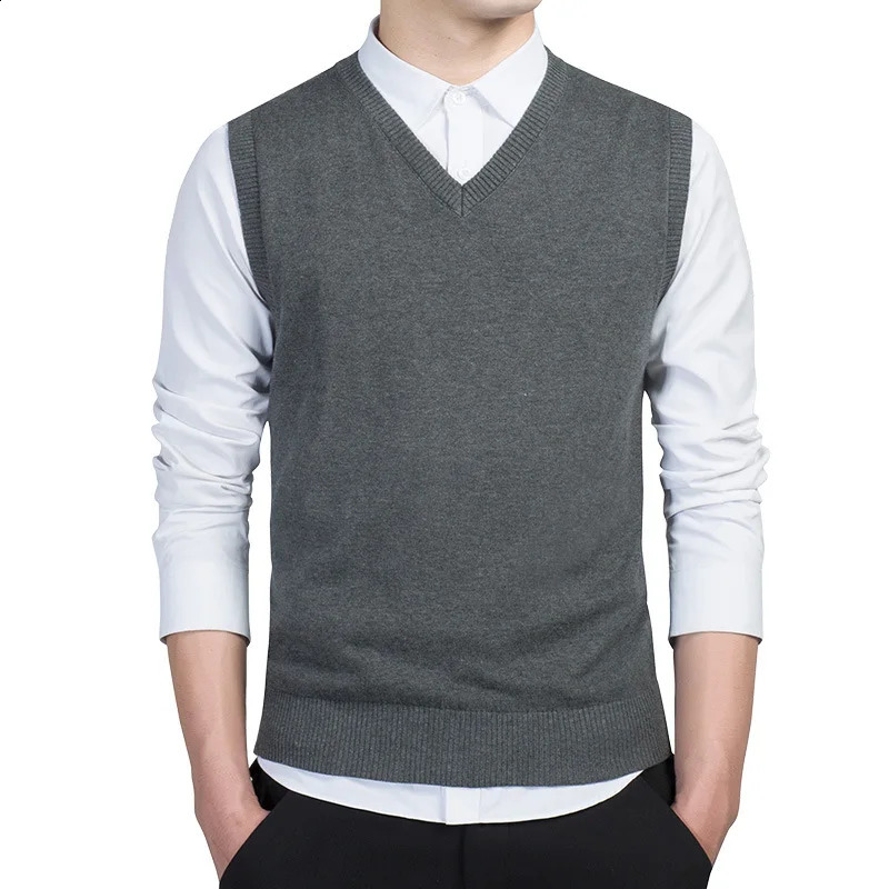 Spring Autumn Sweater Male Casual Knit Vest Waistcoat Man VNeck Sweaters Knitwear Sleeveless Jumpers Clothing 3XL 250114Z