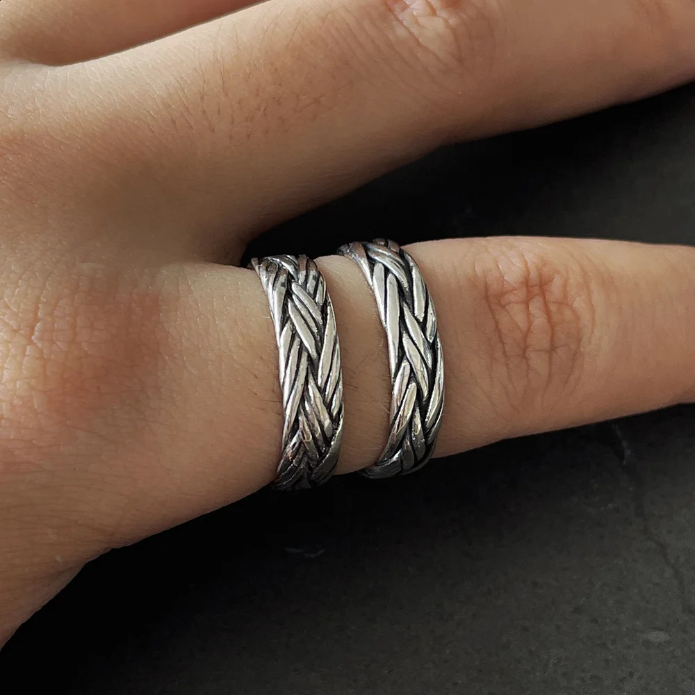 Viking Jewelry 925 Sterling Silver Braided Ring For Men And Women Couple Wedding Bands for Lovers 250117