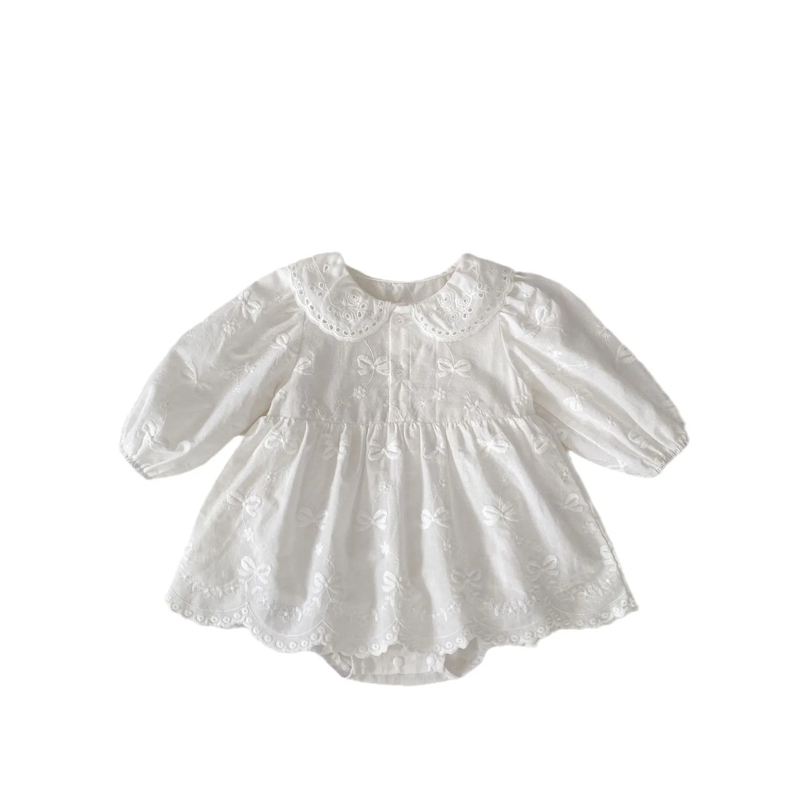 Ins 02 Year Old Baby Girls Autumn Dress Solid Long Sleeve Infant Princess Knotbow Embroidery born Girl 250117
