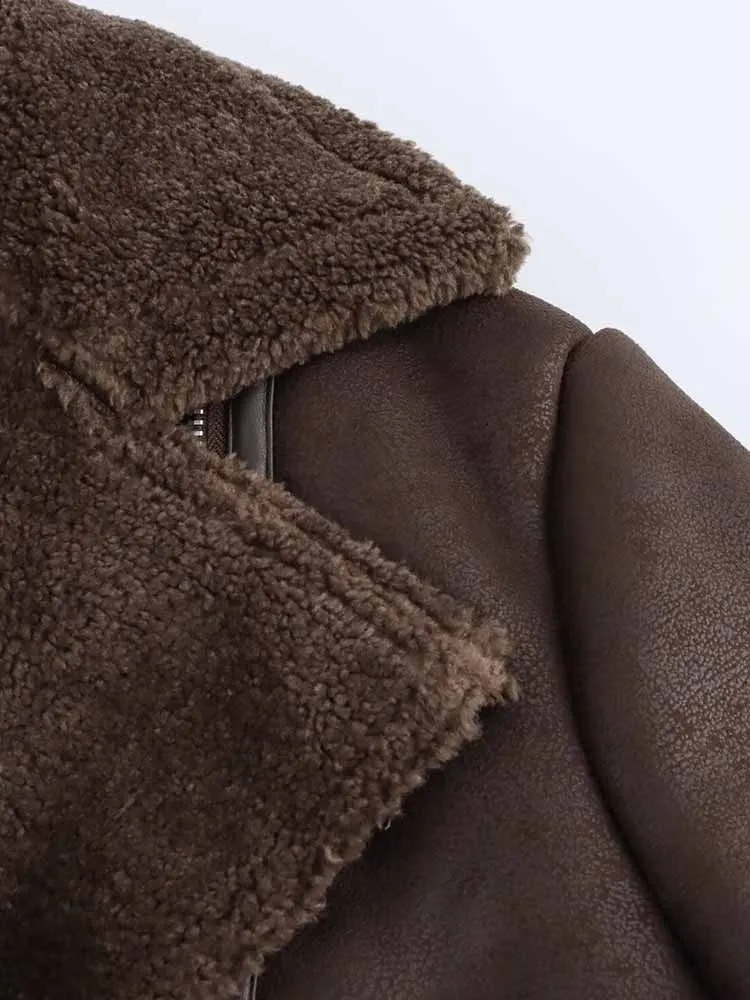 European and American style autumn and winter womens fur integrated double-sided lapel long-sleeved short jacket 250122