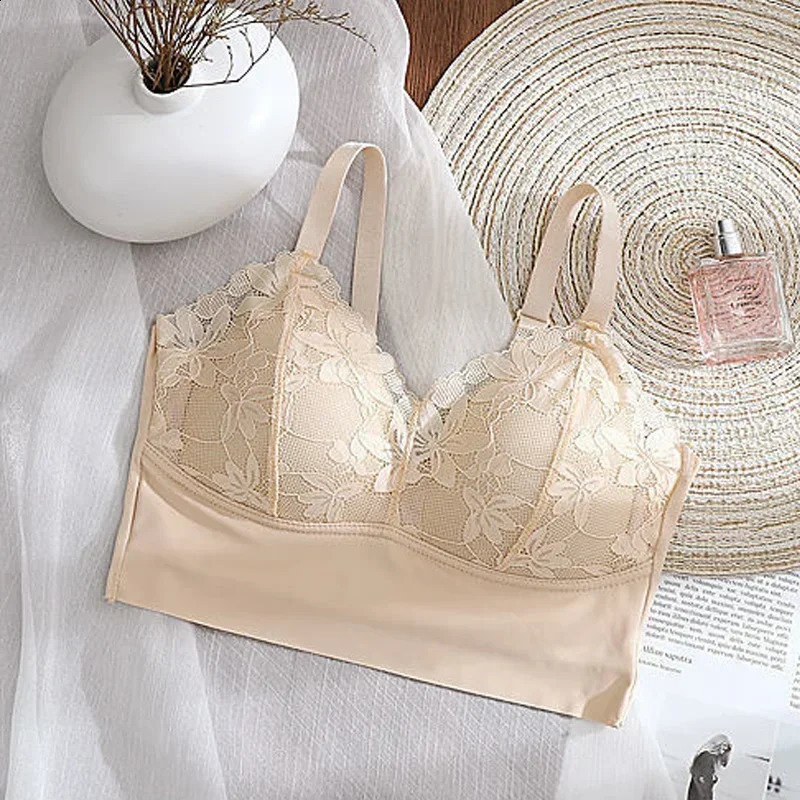 1pcs Ice Silk Seamless Lace Sport Bra No Steel Ring Comfortable Large Size vest bra Gather Anti Sagging Underwear 250122