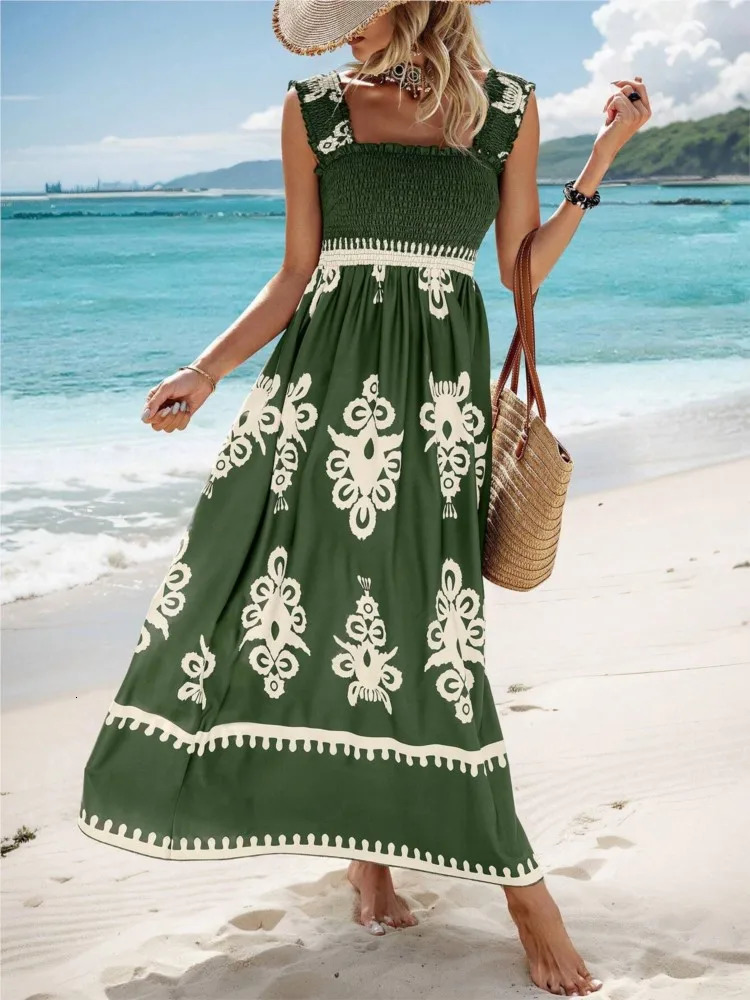 Summer Sexy Halter Beach Holiday For Womens Sundress Fashion Printed Elastic Chef Simple Elegant Female Party Dresses 250113
