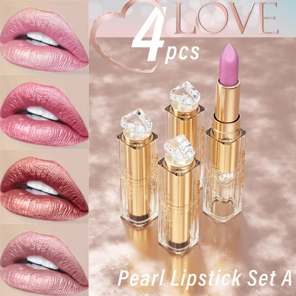 4PCS Korean Long Lasting Waterproof Magic Lipstick Glitter Pearlescent Shimmer Nude Color Glitter Lipstick Matte Wholesale 250108