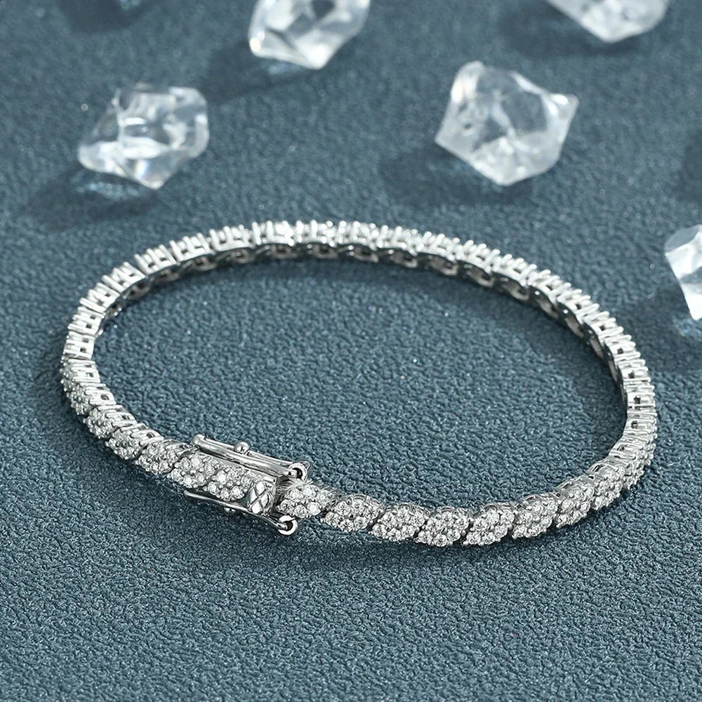 Rhombus Shape Full Tennis Bracelets for Women Men S925 Silver D Color Sparkling Diamond Bangles with Certificate 250121