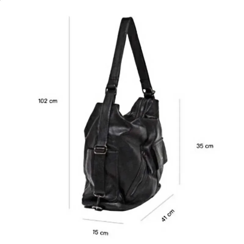 Black Vintage Women Shoulder Bag Plain Motorcycle Messenger Bags er Large Capacity Multi-functional Backpacks 250122