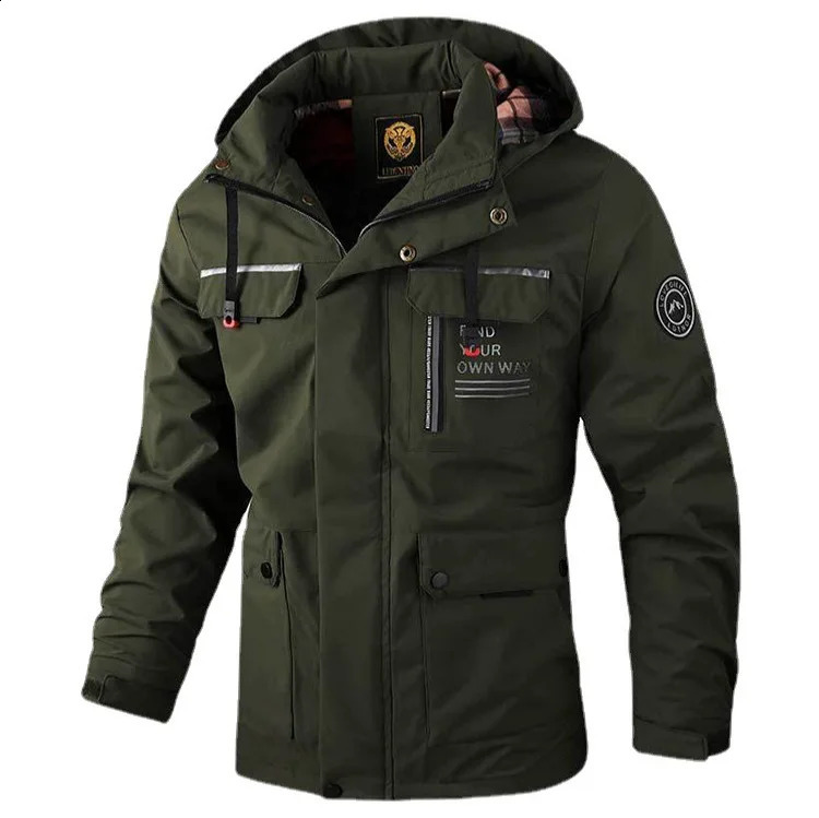 Fashion Mens Casual Windbreaker Jackets Hooded Jacket Man Waterproof Outdoor Soft Shell Winter Coat Clothing Warm Fleece Thick 250117