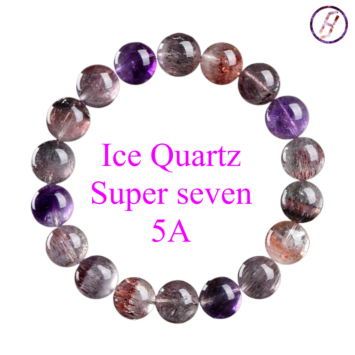 5A Natural Ice Quartz Super Seven Round Beads Bracelet Purple Titanium Crystal Aurora Loose Beads Bracelet Factory Direct Sales