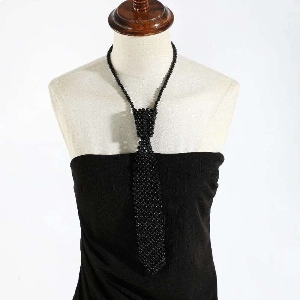 Fashion Elegant Shirt Tie Collar Weaving Beaded Women Necktie Female Night Club Neckwear 250114