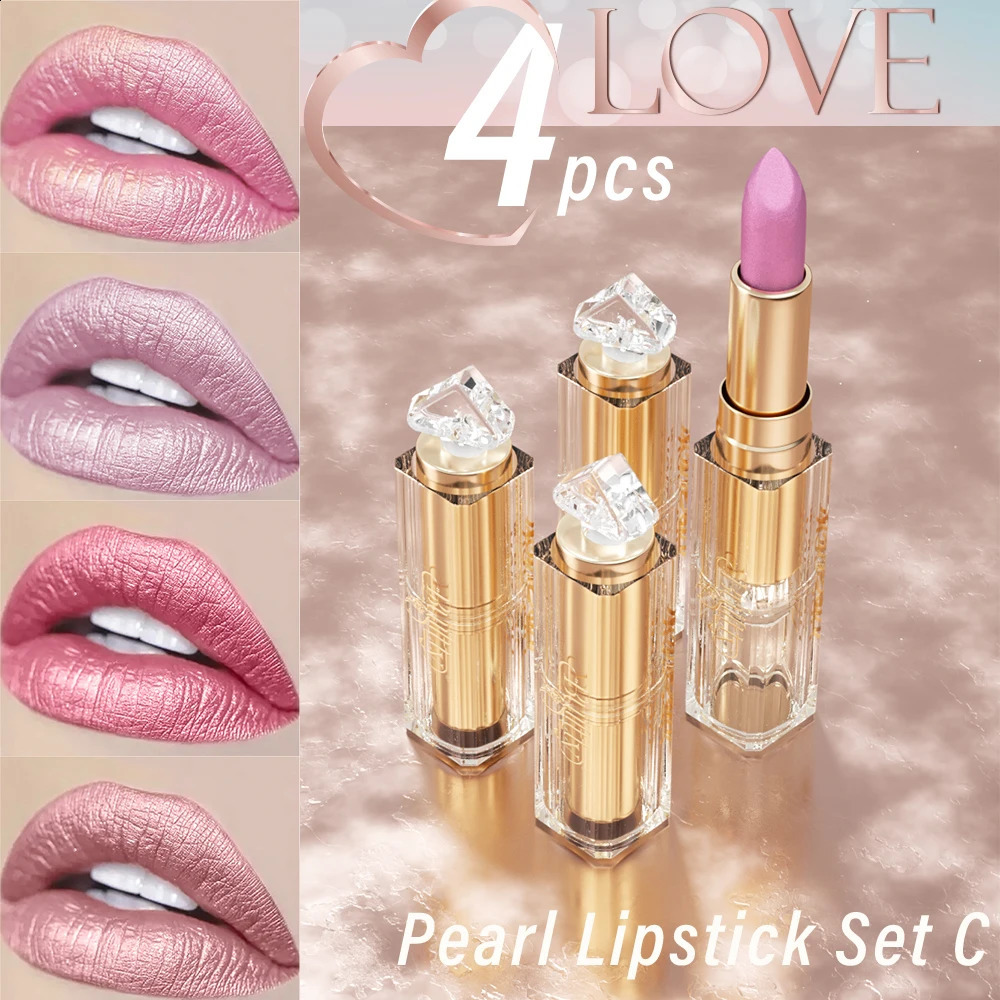 4PCS Korean Long Lasting Waterproof Magic Lipstick Glitter Pearlescent Shimmer Nude Color Glitter Lipstick Matte Wholesale 250108