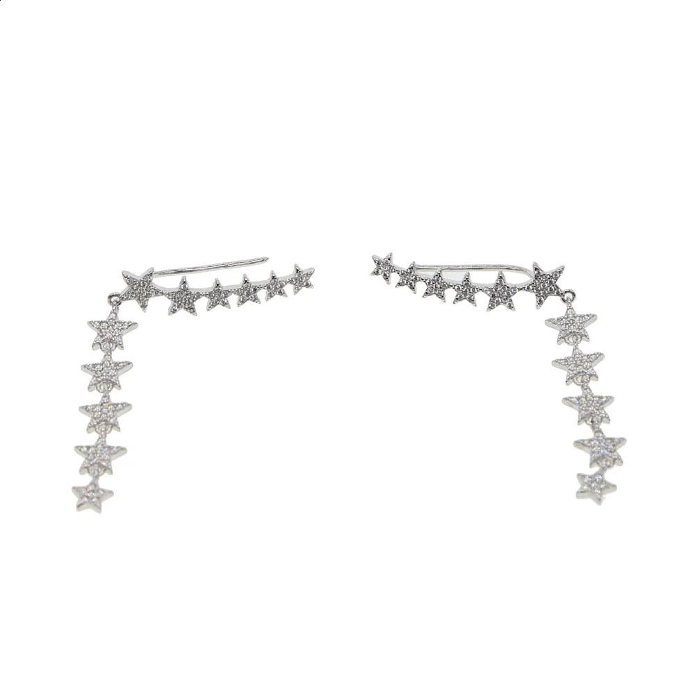 Micro Pave sparking cz Star Shaped Elegant minimalis Long Earrings for Women Left Right Ear delicate dainty cute Earings 250120