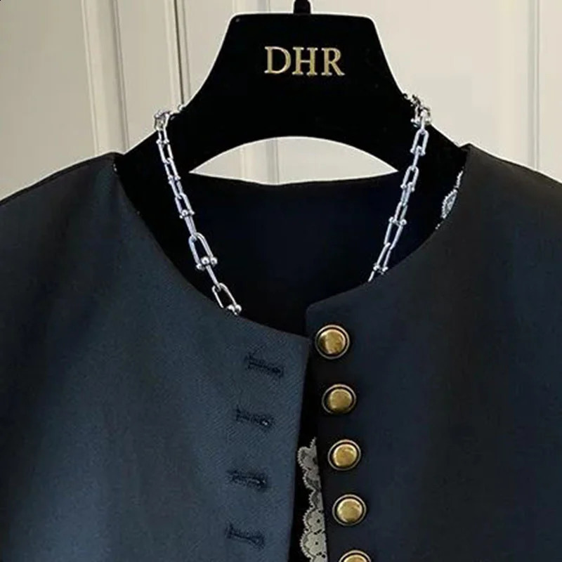 Lace Patchwork Women Vest Korean O Neck Casual Sleeveless Jackets 2024 Female Loose Waistcoat Vintage Chic Top Clothing 250113Z