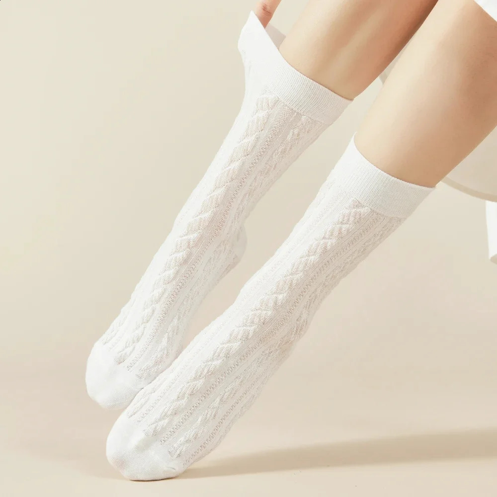 7 Pairs Ruffles White Women Socks Floral Middle Tube Crew Socks s Japanese Style School Socks Dancing Autumn Spring 250121