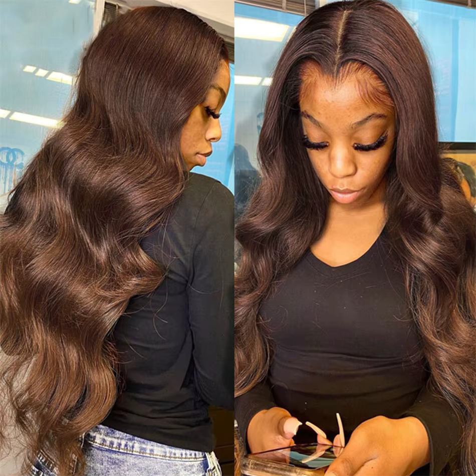 Chocolate Body Wave 13x4 Front Human Hair For Women Brown Colored Transparent 13x6 Lace Frontal Wigs