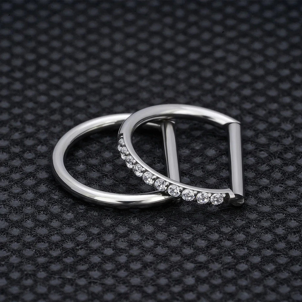ASTM 36 Nose Ring Daith Heart Earring Hoop Cartilage Tragus D Shape Helix Rings Hinged Segment with Clear CZ 250110