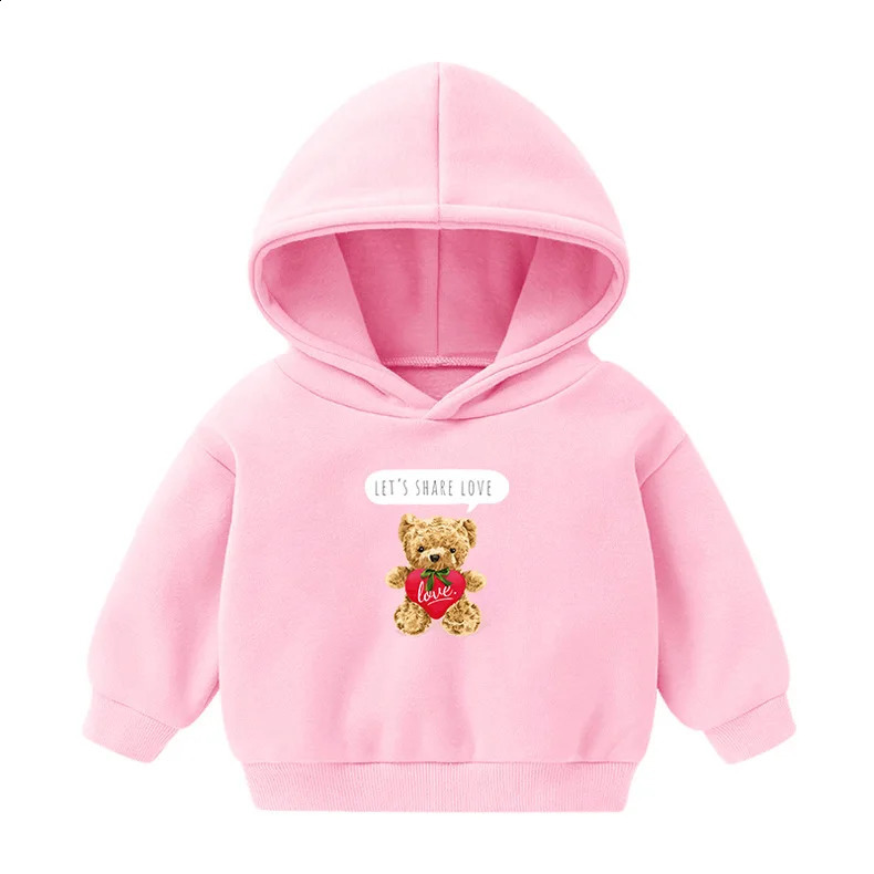 Toddler Girl Fall Blouses Kid Boys Spring Hooded Sweater Fleece Clothes Baby Children Pink Soild Cartoon Print Long-sleeved Tops 250121