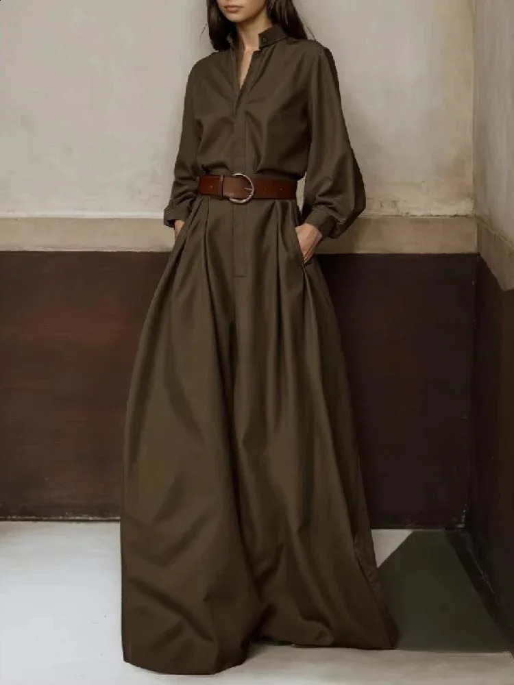 Lemongor Office Ladies High Waisted Wide Leg Jumpsuits Fashion Solid Color Long Sleeves Loose One Piece Suits No Belt 250114