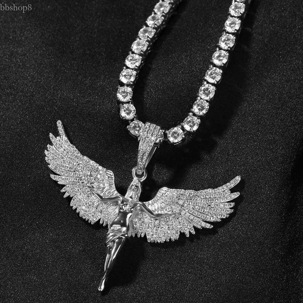 Jewelry neutral style studded angel wings men and women rap hip-hop GRA moissanite dia gold sterg sier cuban pendant necklace