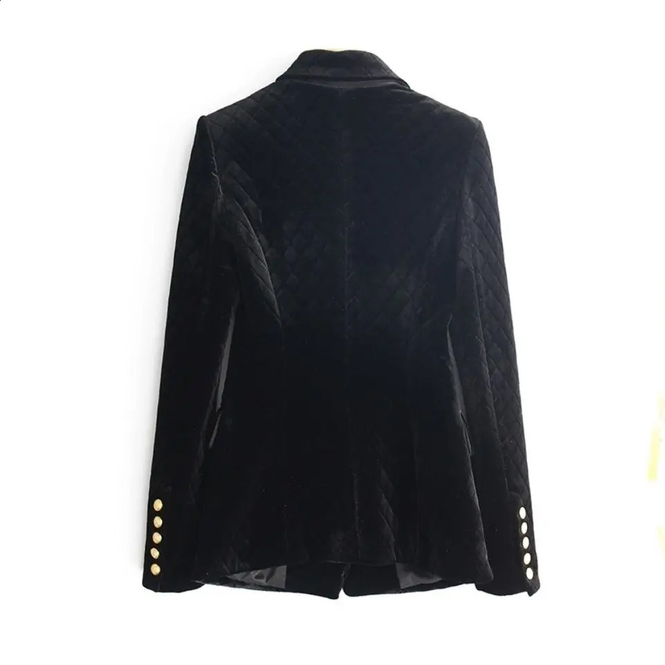 2024 Autumn Winter Cotton Velvet Suit Double Row Metal Buckle Blazer Jacket High Waist Cinching Slimming Womens Warm 250113
