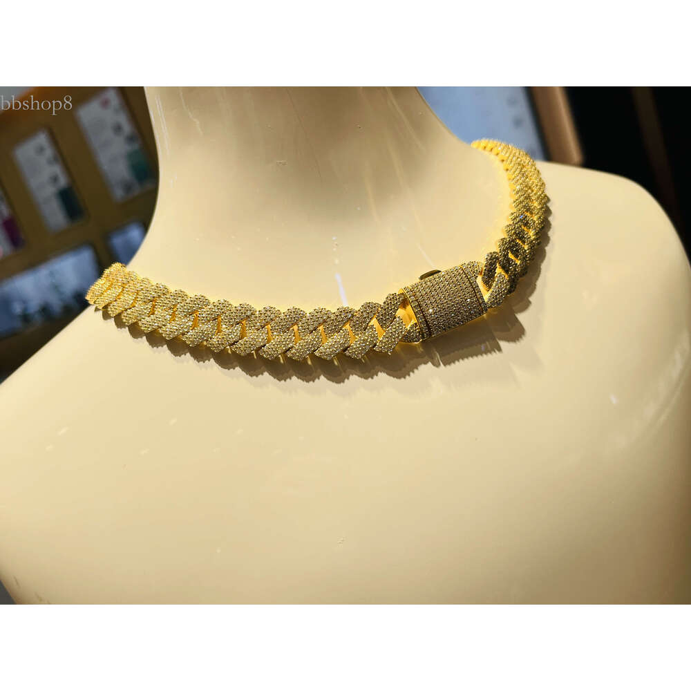 Cuban Necklace Sterg Sier Lab Dia Moissanite HipHop Chain Trendy Unisex Gold Rhodium Plated Great Gift Idea