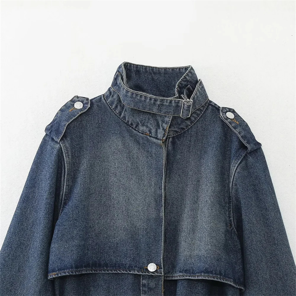 UNIZERA Autumn/Winter Product Womens Fashion Casual Loose Versatile Long Belt Denim Windbreaker 250118