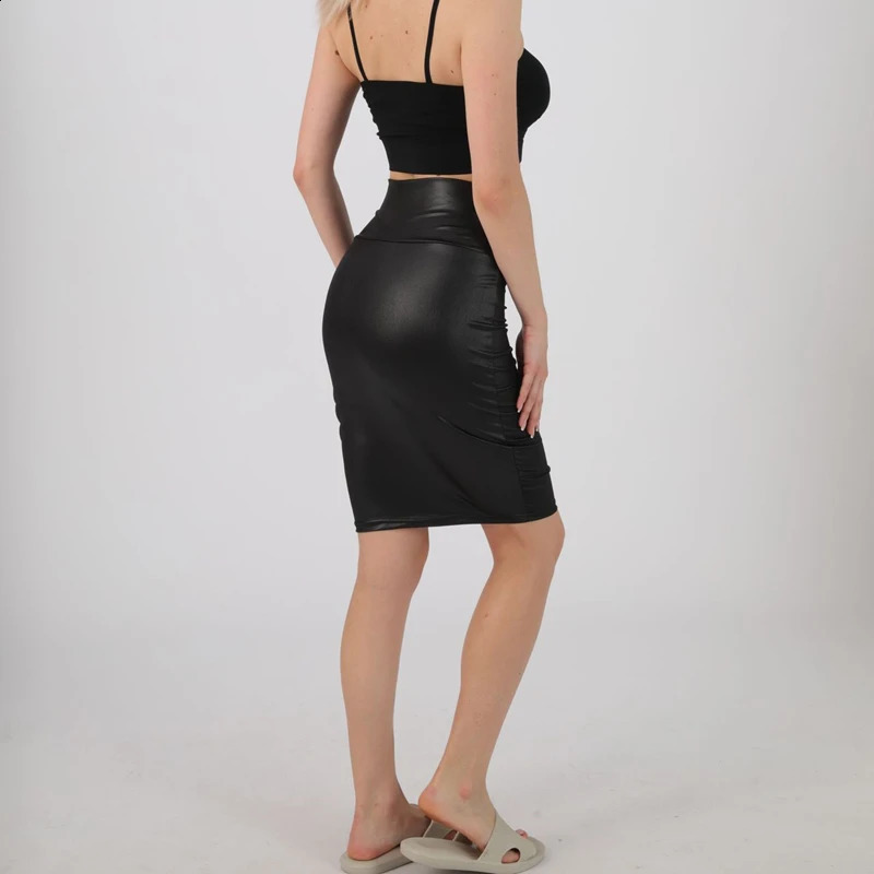Women PU Leather Skirt High Waist Pencil MiniSkirt Stretchy Bodycon Skirts Club Wear Fashion Fit ALine Sexy Tight 250121