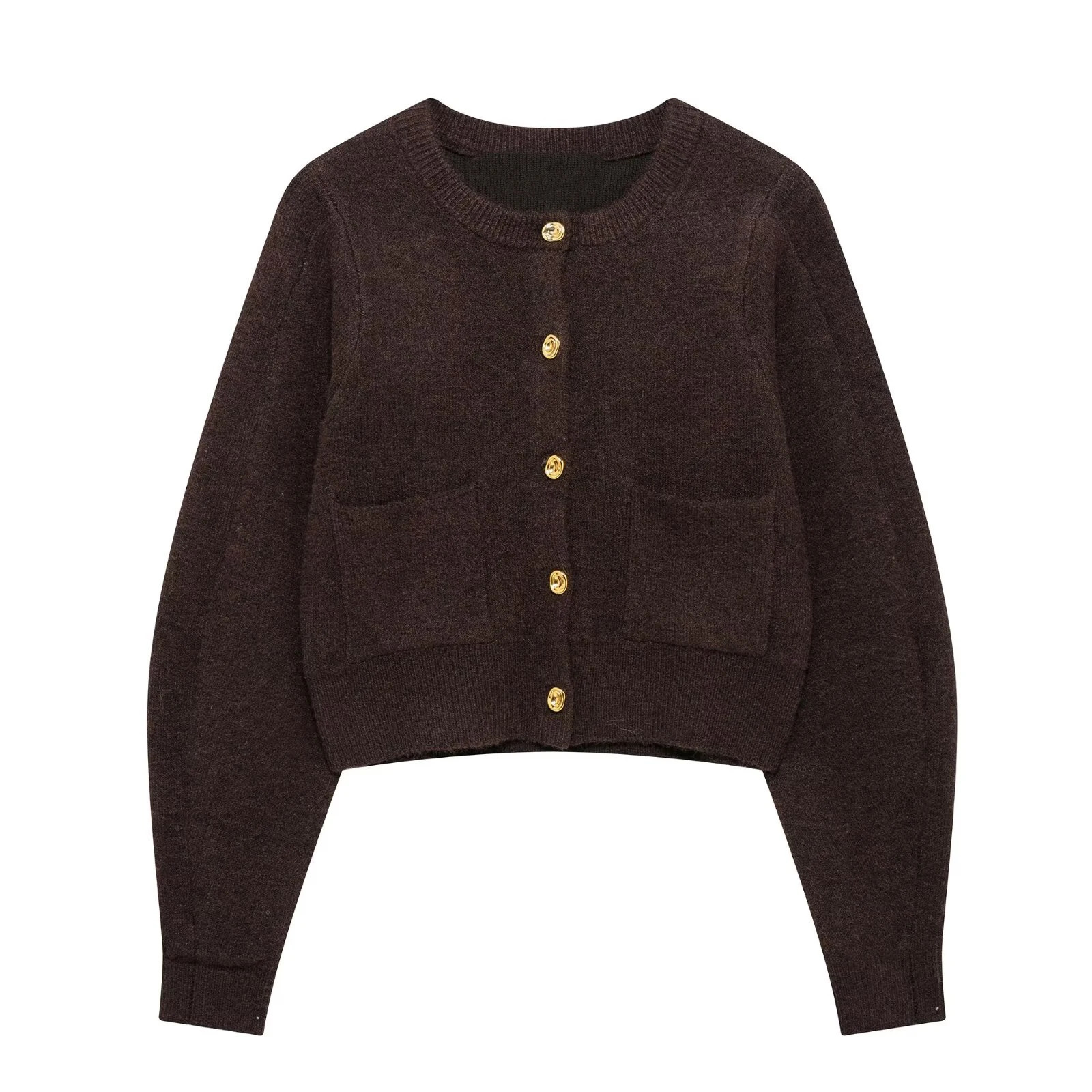 UNIZERA Womens Knitted Set with Gold Buckle Decoration Long Sleeve Top Side Stitching Decorative Skirt Winter Style 250122