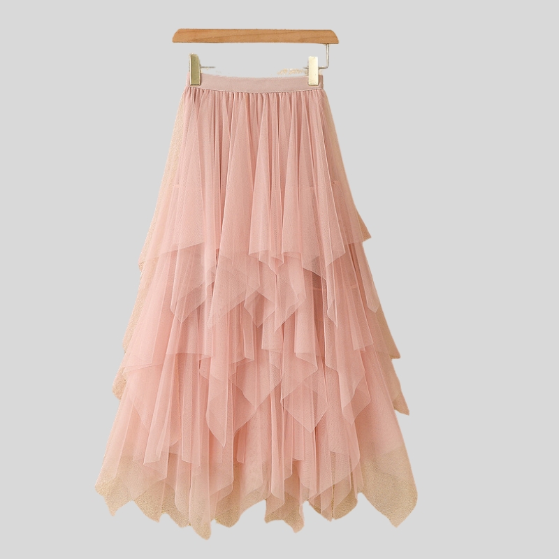 New arrival versatile gradual change color irregular mesh skirt summer fluffy medium and long