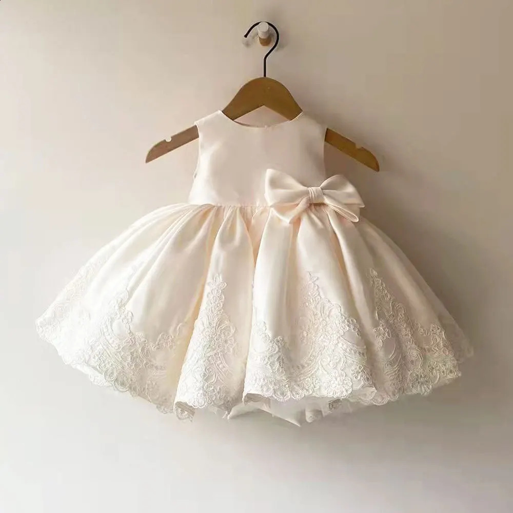 Girls dress bow knot princess dress girls Year Christmas temperament satin dress baby baptism birthday party dress 250120