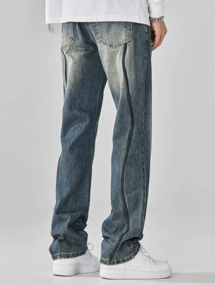 Trousers Cropped Broken Graphic Ripped Male Cowboy Pants with Holes Hip Hop Torn Jeans for Men Washed Y2k Vintage Trend Xs 250113